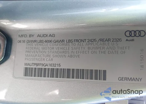 2016 Audi A3 E-Tron 1.4T Premium z USA, uszkodzony, nr VIN WAUTPBFF9GA163215